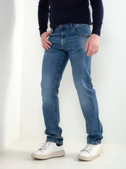 Calças ganga slim fit azul médio