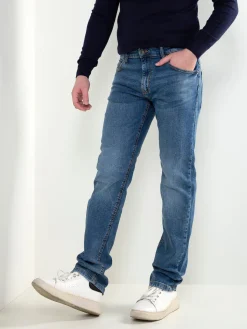 Calças ganga slim fit azul médio