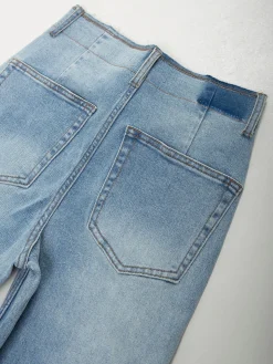 Calças ganga straight fit cintura desfiada