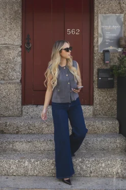 Calças ganga wide leg azul escuro