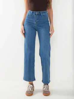 Calças ganga wide leg azul médio