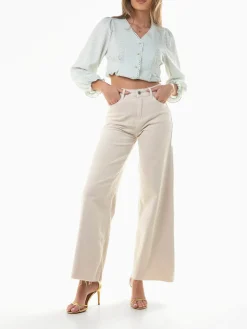 Calças ganga wide leg bege