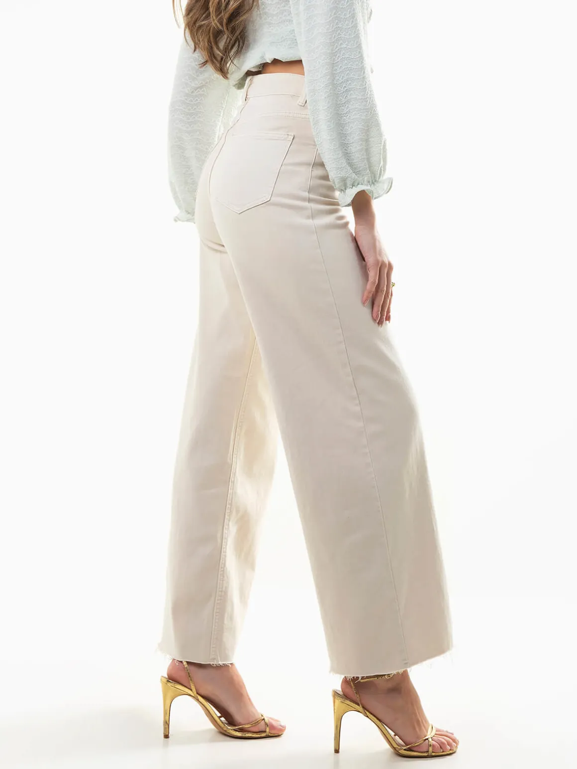 Calças ganga wide leg bege