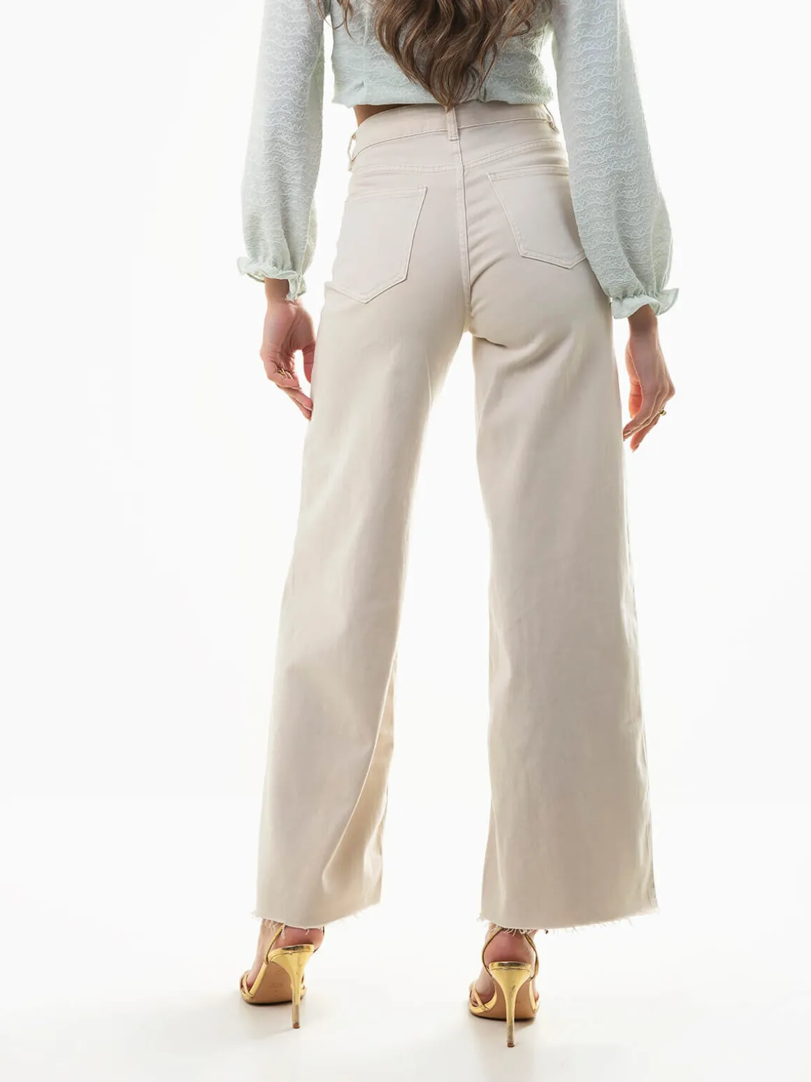 Calças ganga wide leg bege