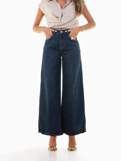 Calças ganga wide leg cintura alta