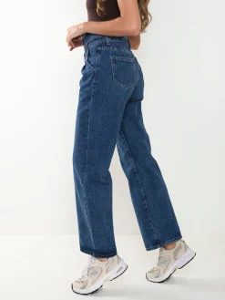 Calças ganga wide leg com 2 botões