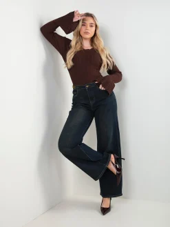 Calças ganga wide leg corrente dourada