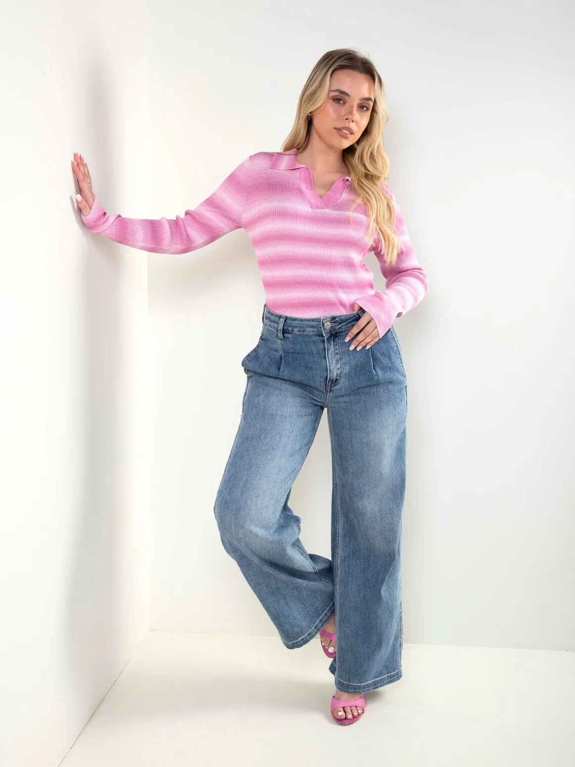 Calças ganga wide leg de cintura alta