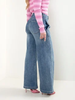 Calças ganga wide leg de cintura alta