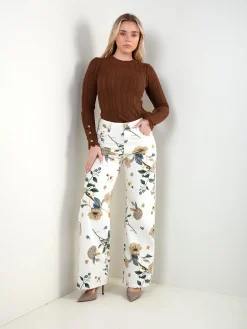 Calças ganga wide leg padrão floral