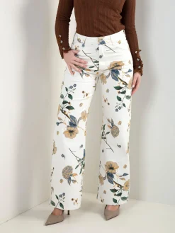 Calças ganga wide leg padrão floral