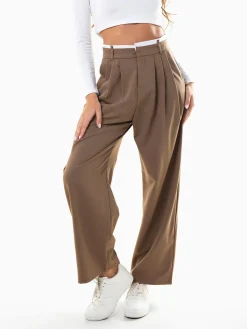 Calças largas alfaiataria cintura dupla