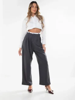 Calças largas alfaiataria cintura dupla