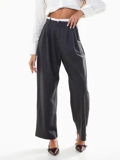 Calças largas alfaiataria cintura dupla