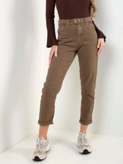 Calças mom fit cintura elástica