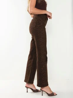 Calças wide leg animal print castanho