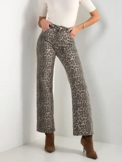 Calças wide leg cintura alta animal print