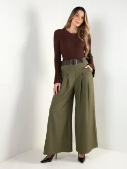 Calças wide leg com cinto