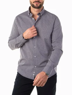 Camisa azul marinho com padrão losangos