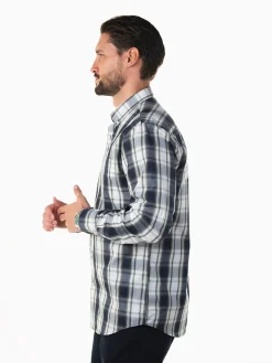 Camisa azul marinho xadrez com bolso