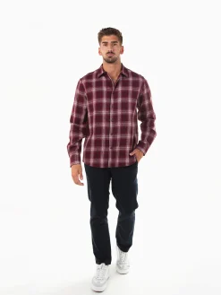 Camisa bordeaux flanela com xadrez
