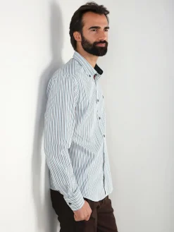 Camisa branca clássica riscas verdes