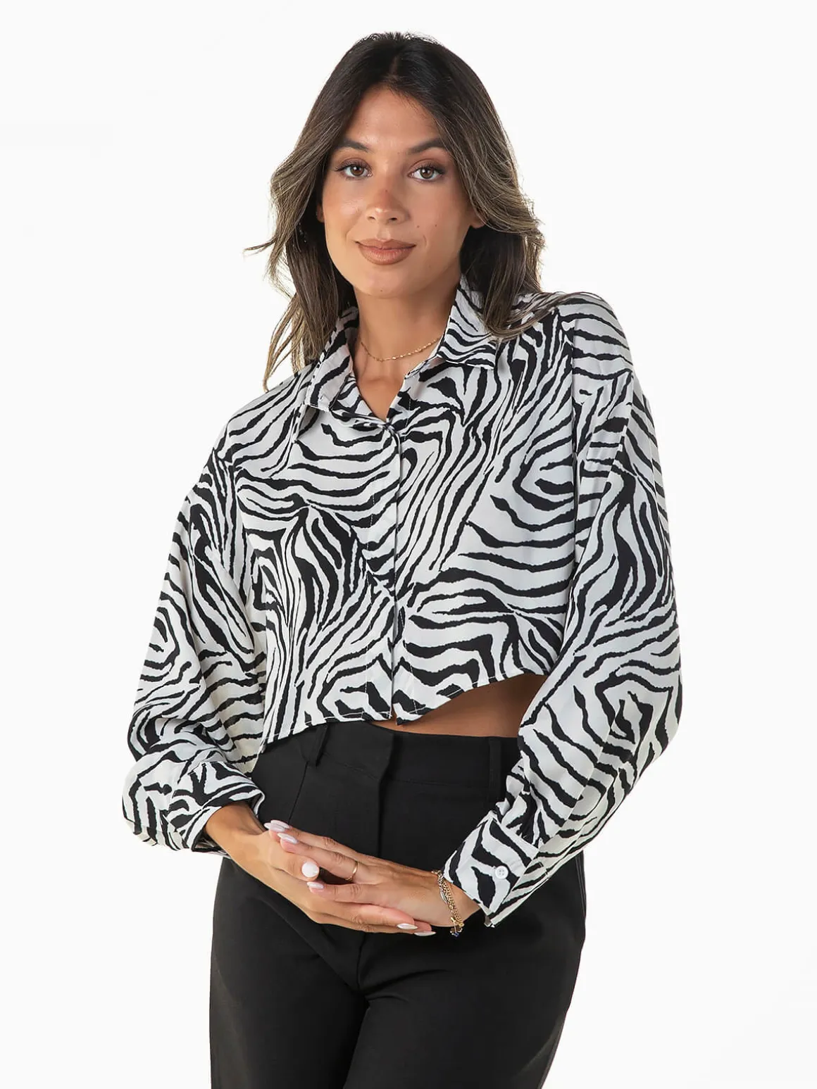 Camisa cropped estampado zebra