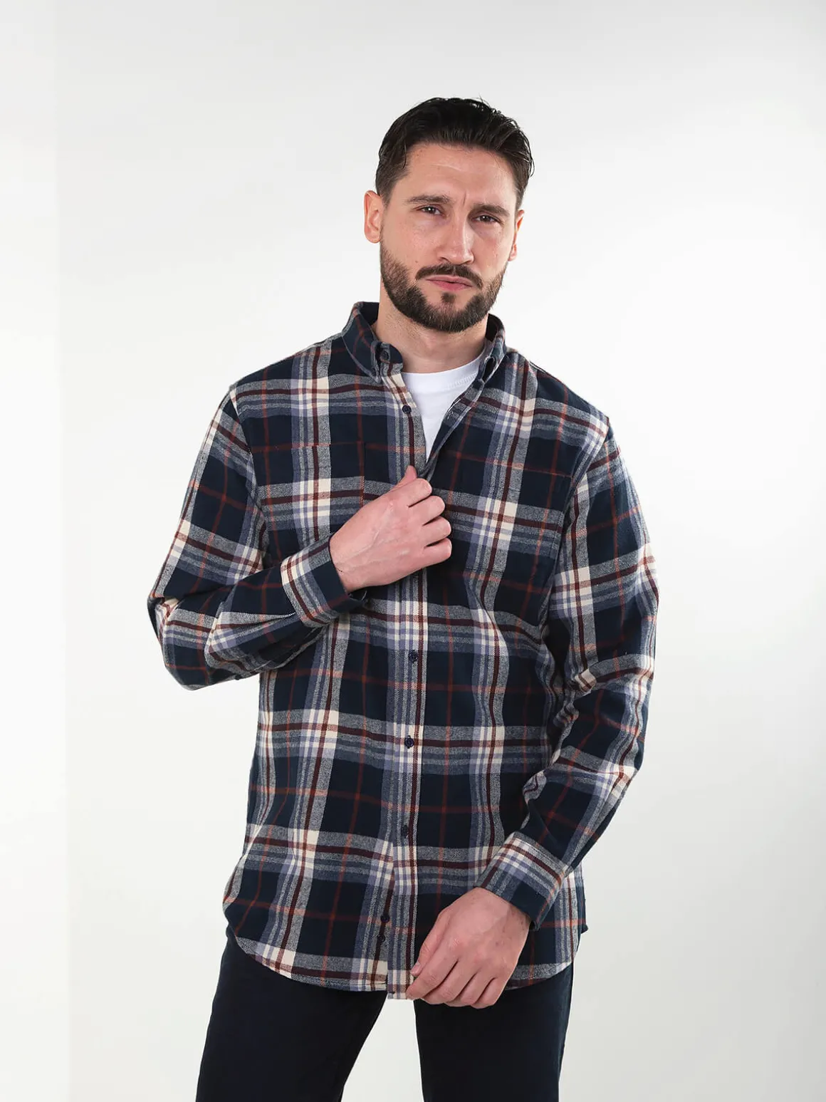 Camisa flanela azul marinho 100% algodão