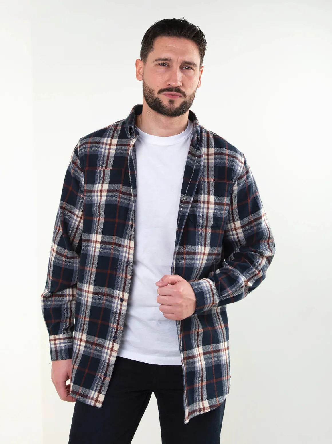 Camisa flanela azul marinho 100% algodão