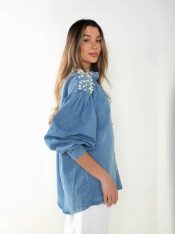 Camisa ganga com pérolas