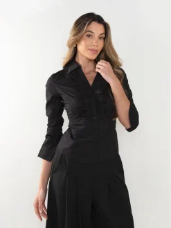 Camisa manga comprida com folhos