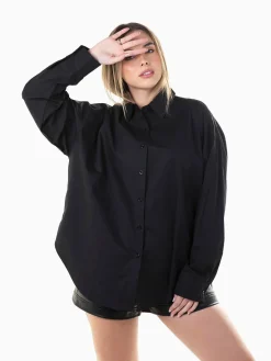 Camisa oversize preta de algodão