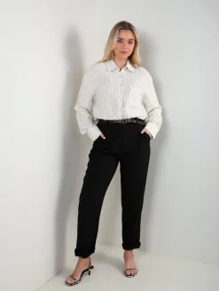 Camisa pérola às riscas com aplicações