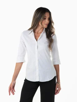 Camisa às riscas manga 3/4