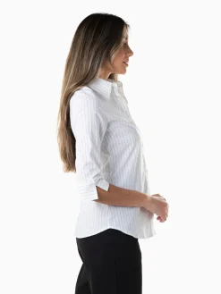 Camisa às riscas manga 3/4