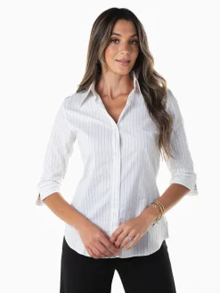 Camisa às riscas manga 3/4