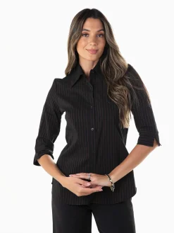 Camisa às riscas manga 3/4