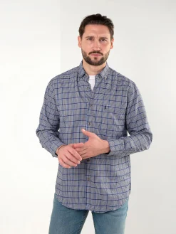 Camisa xadrez azul com bordado