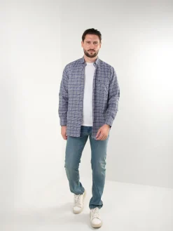 Camisa xadrez azul com bordado