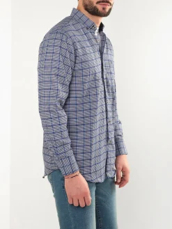 Camisa xadrez azul com bordado