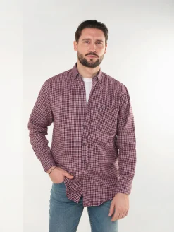 Camisa xadrez bordeaux com bordado