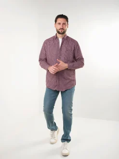 Camisa xadrez bordeaux com bordado