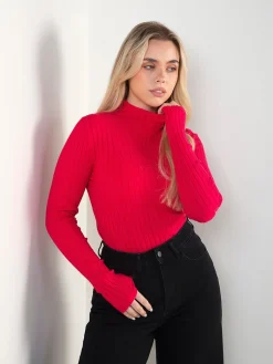 Camisola canelada com gola perkins