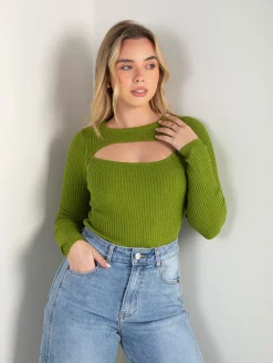 Camisola canelada com recorte