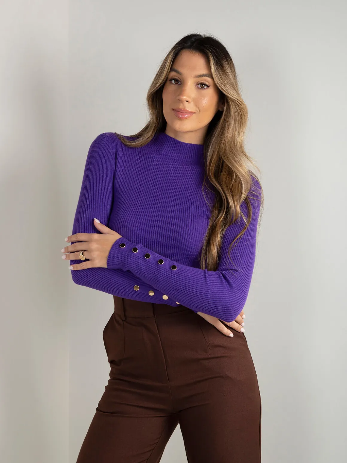 Camisola canelada gola perkins e botões