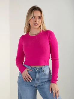 Camisola curta malha canelada