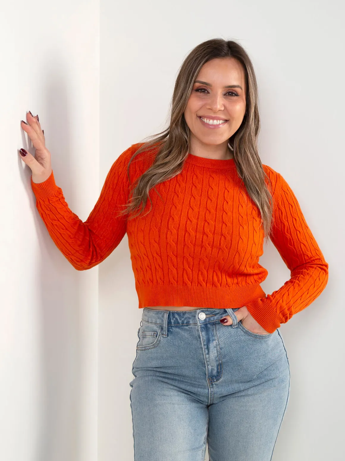 Camisola curta malha trançada