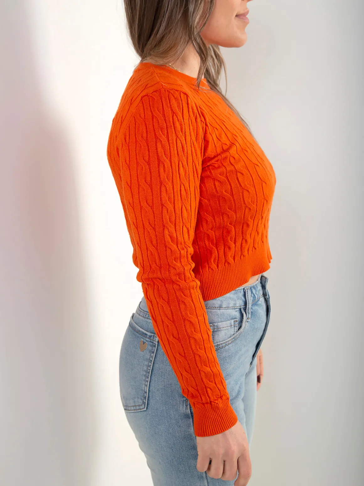 Camisola curta malha trançada