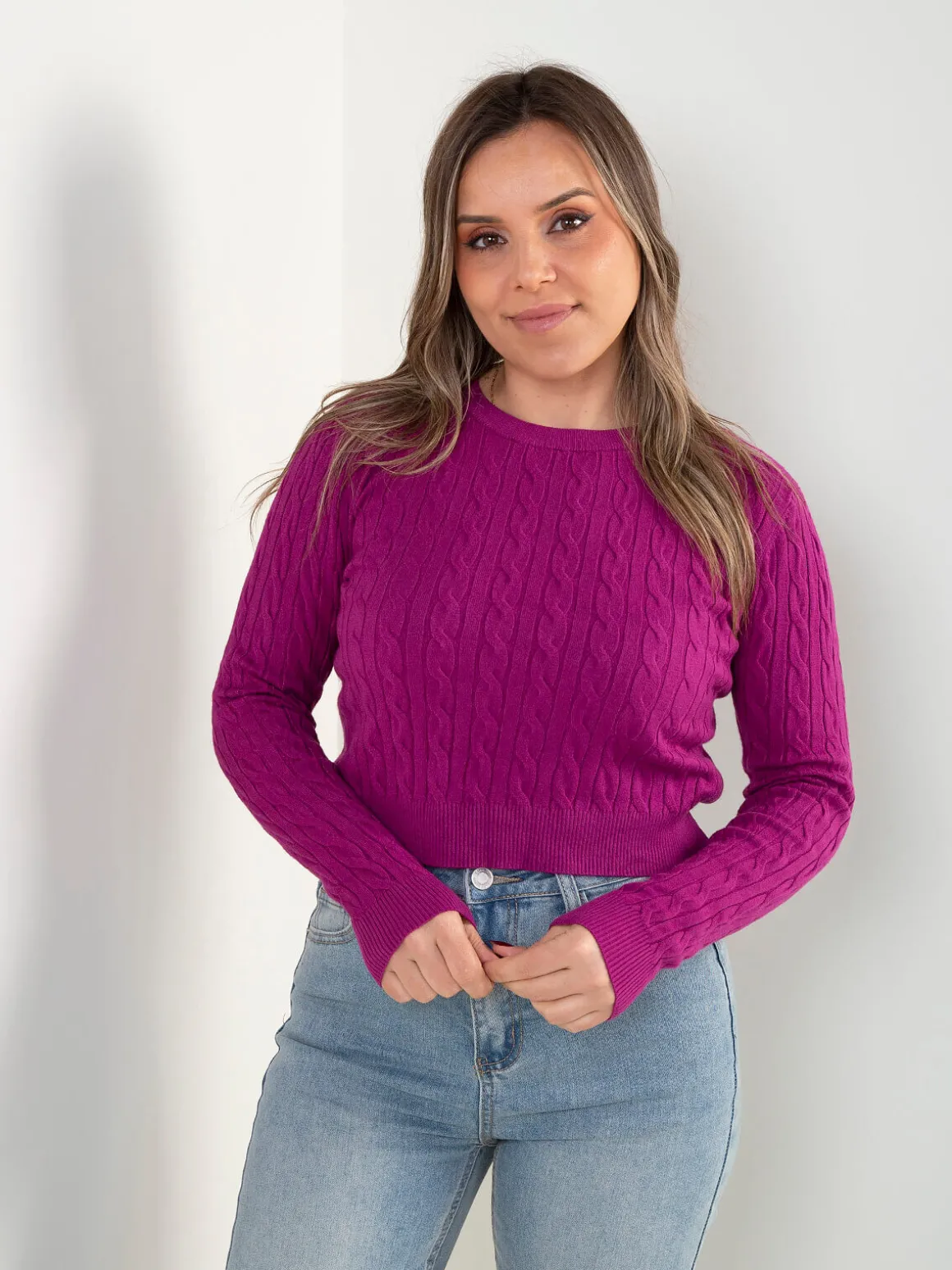 Camisola curta malha trançada