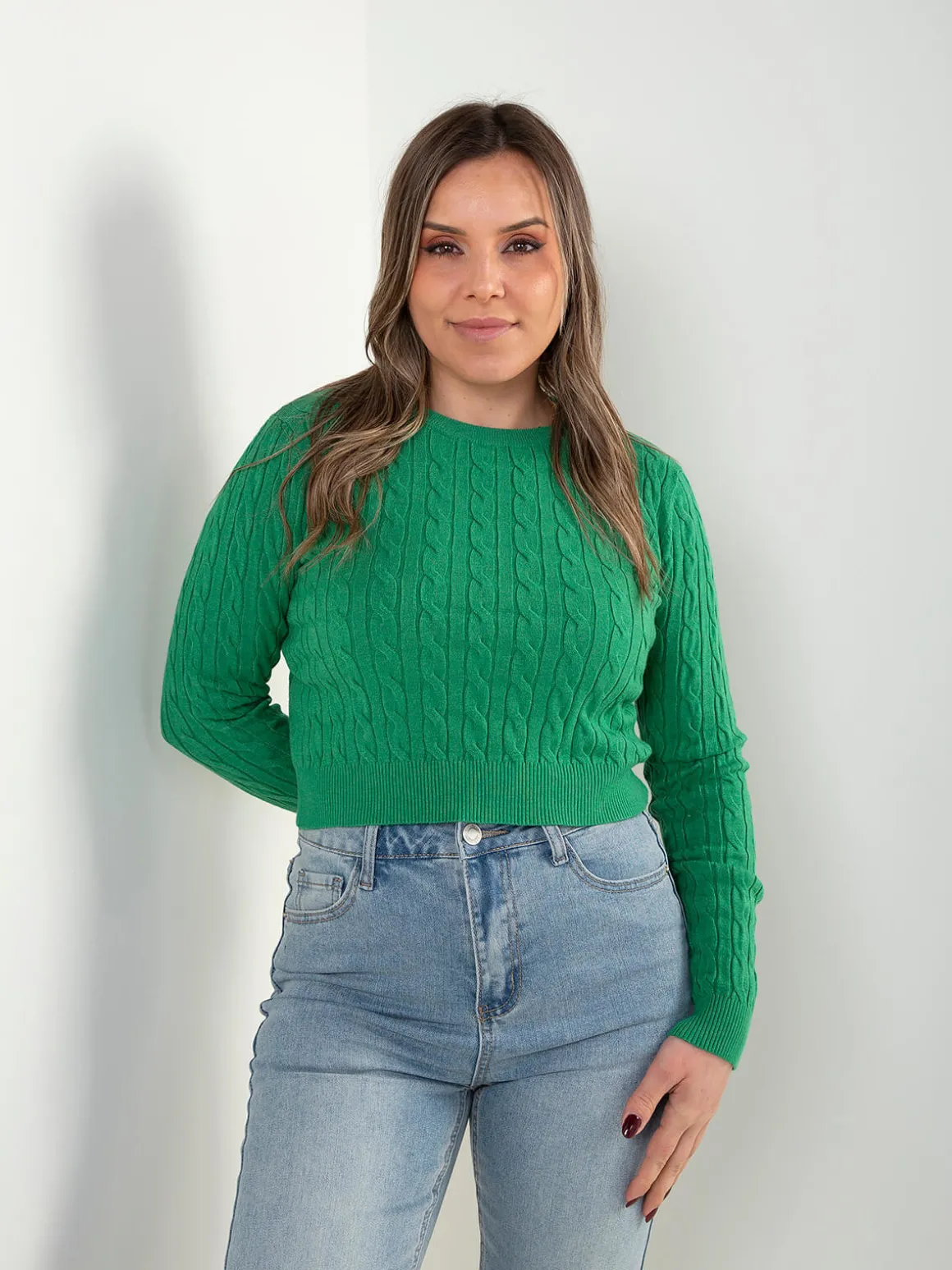 Camisola curta malha trançada